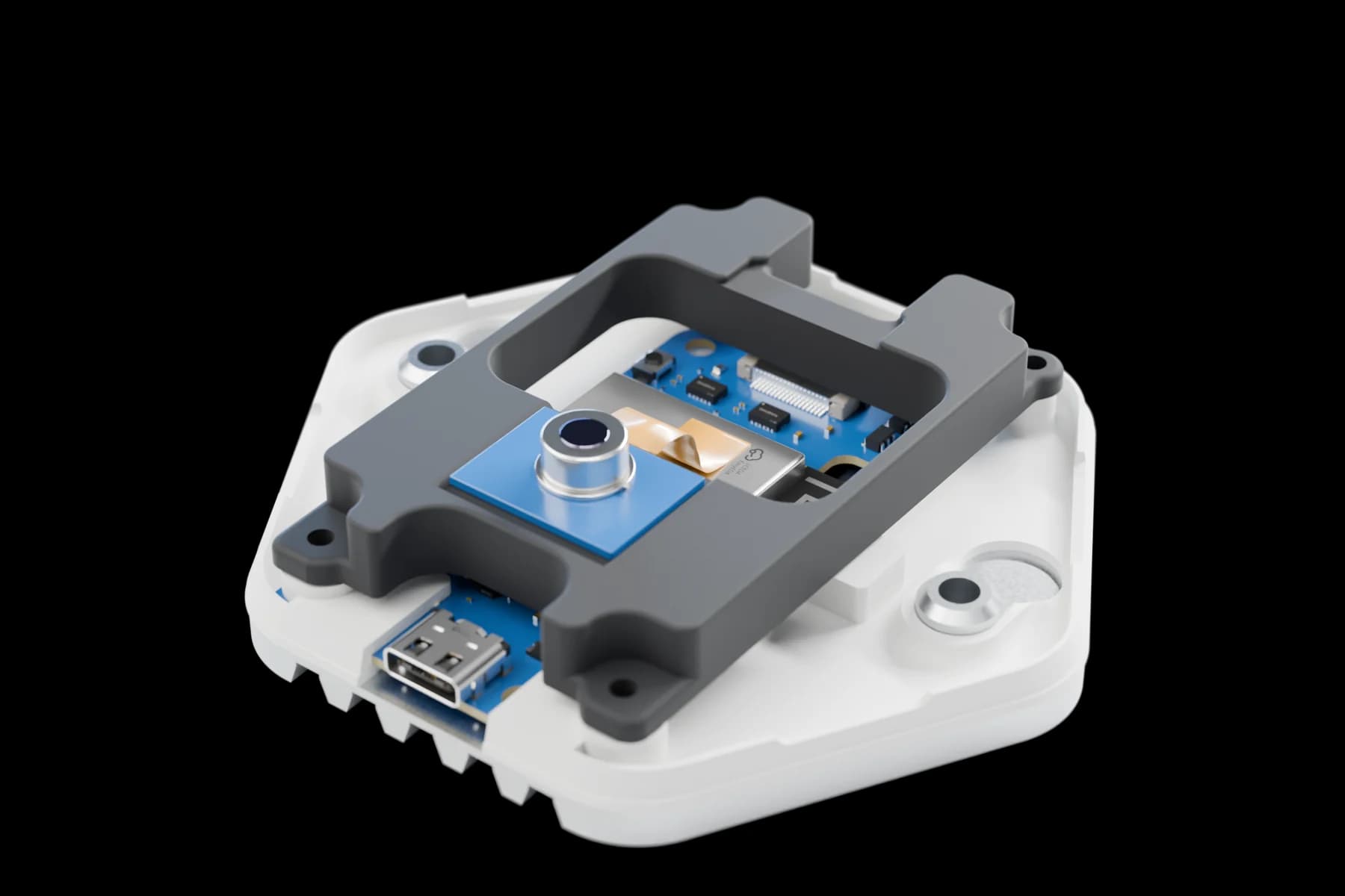 iThermal with the cover removed, showing the sensor on its bracket above the main board